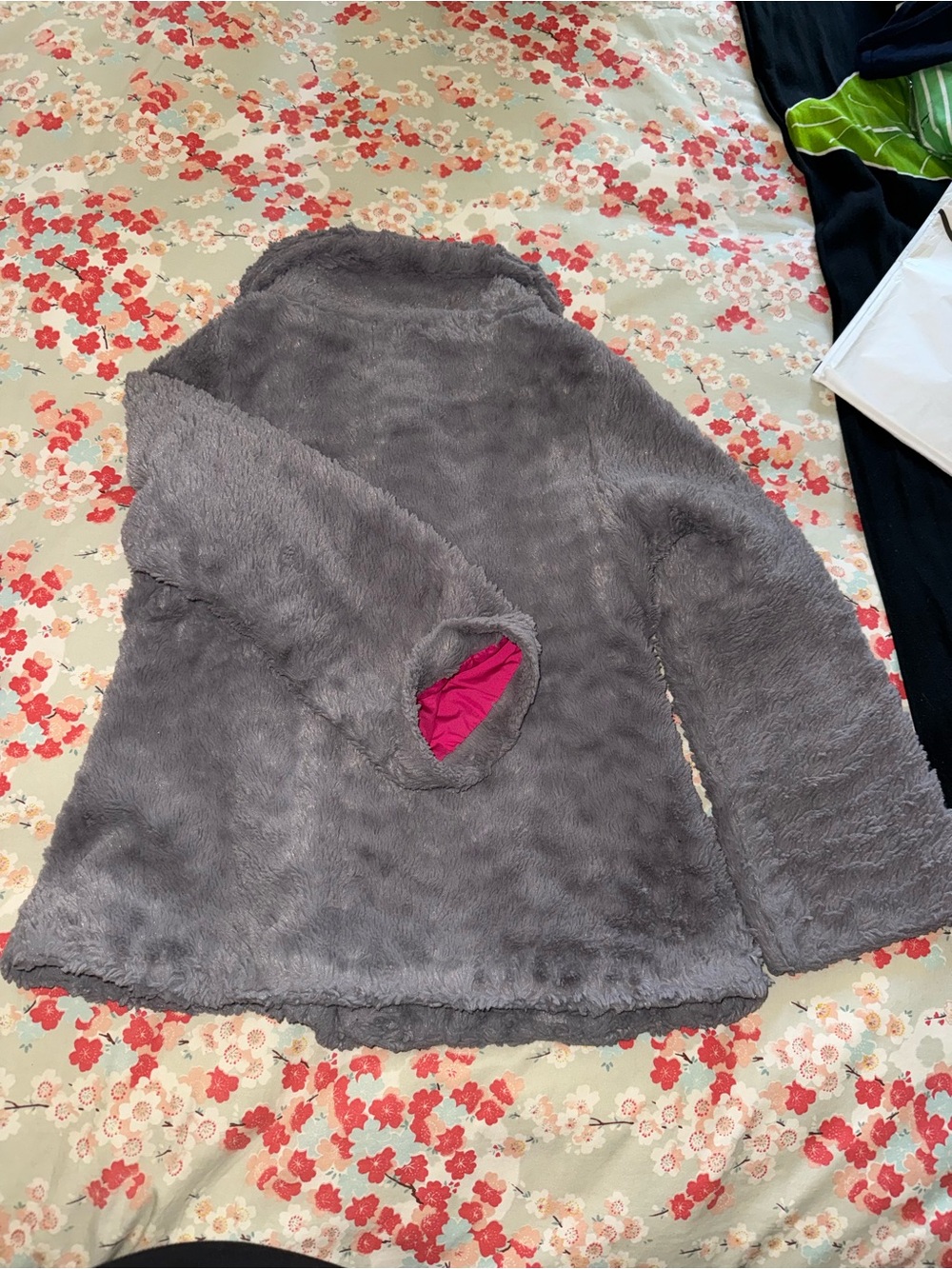 Patagonia Girls' Gray Faux-Fur Peacoat with Pink Lining - Picture 5 of 5